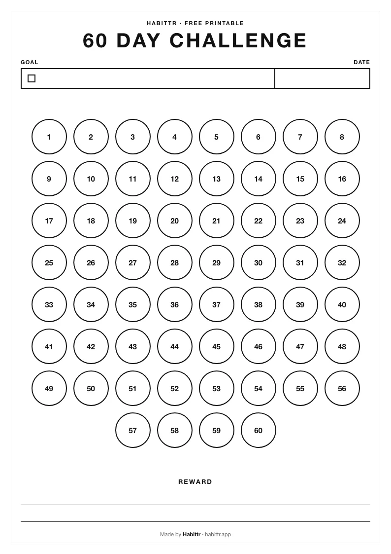 Preview of the Habittr 60-Day Challenge printable PDF
