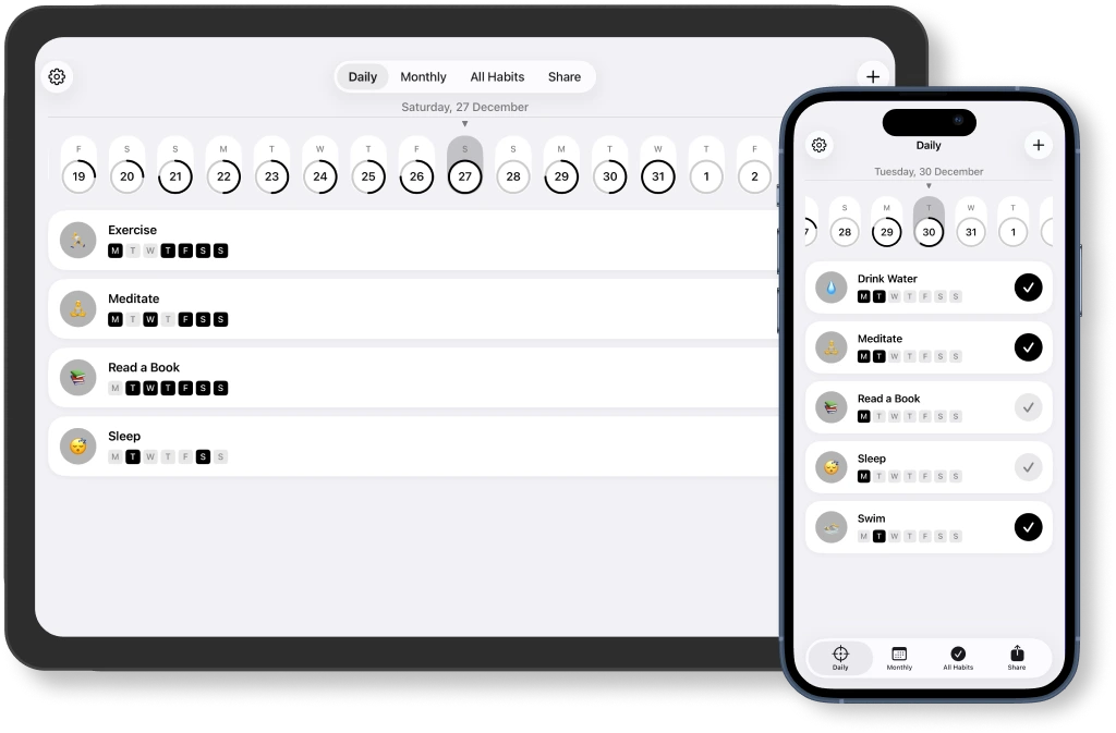Track your habits daily with our intuitive daily view.